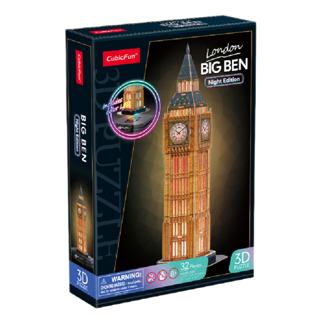 3D-пазли - Тривимірний пазл CubicFun Night edition Біг Бен із LED-підсвічуванням (L537h)