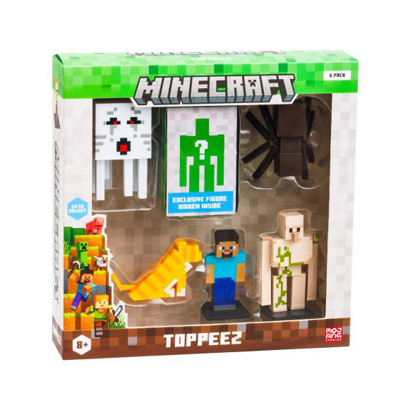 Фігурки персонажів - Набір фігурок-топерів Minecraft Стів, Кіт, Павук, Голем, Гаст (MC2060/2)