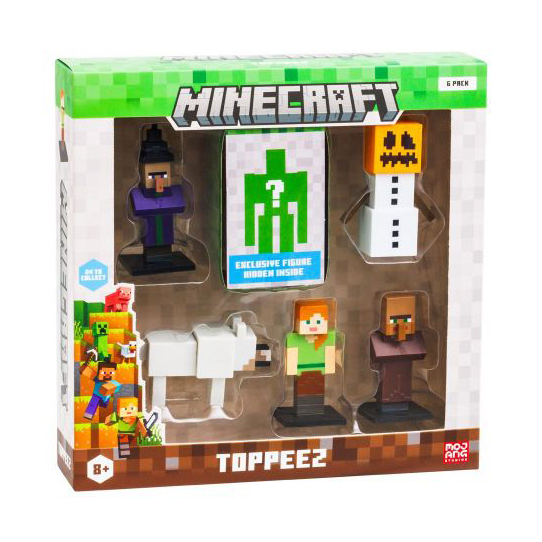 Фигурки персонажей - Набор фигурок-топеров Minecraft Ведьма, Волк, Алекс, Снеговик, Житель (MC2060/4)