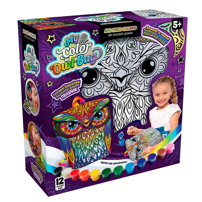 Набори для творчості - Набір для розфарбовування Danko toys My color owl-bag Рюкзачок-сова (COWL-01-01U)
