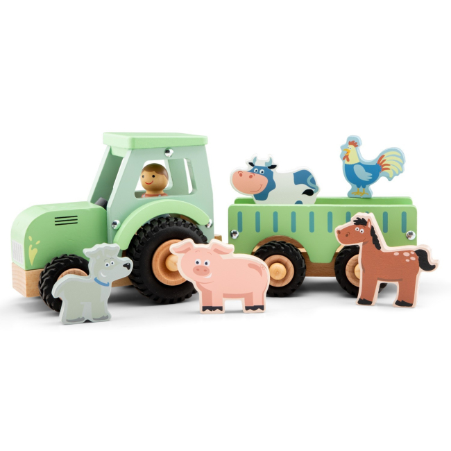 Машинки для малюків - Ігровий набір New classic toys Трактор з причепом і 5 тварин (11936)