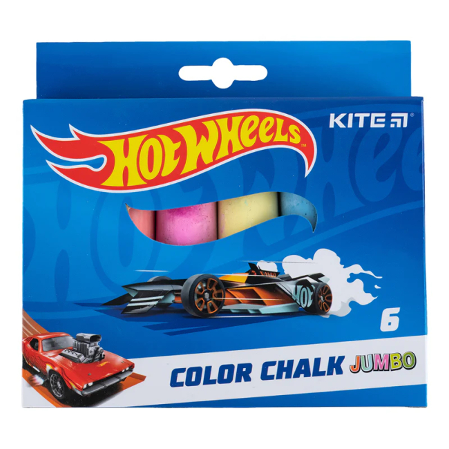 Канцтовары - Мел Kite Jumbo Hot Wheels разноцветный 6 штук (HW24-073)