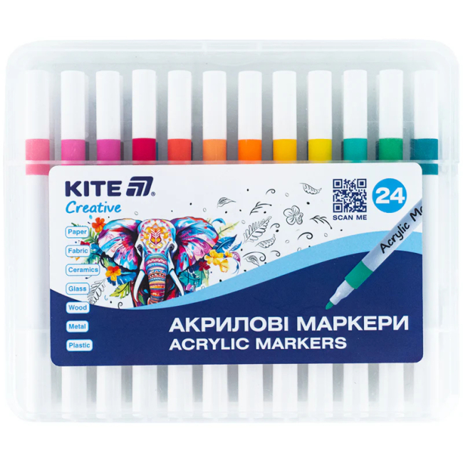Канцтовари - Набір маркерів Kite Creative акрилових 24 кольори (K-1157)