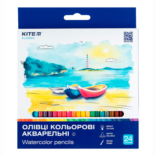 Канцтовары - Карандаши цветные Kite Classic акварельные 24 цвета (K-1050)