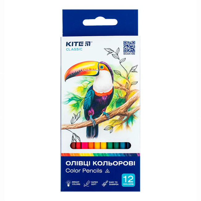 Канцтовари - Олівці кольорові Kite Classic тригранні 12 кольорів (K-053)
