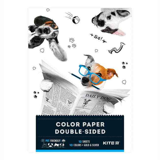Канцтовари - Папір кольоровий Kite Dogs 12 аркушів А4 (K22-287)