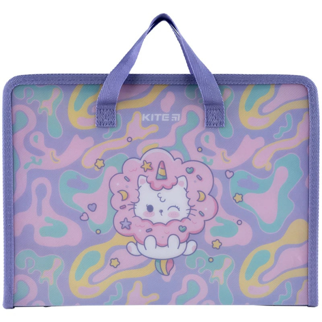 Канцтовари - Папка-портфель Kite Rainbow catcorn на блискавці A4 (K24-202-1)