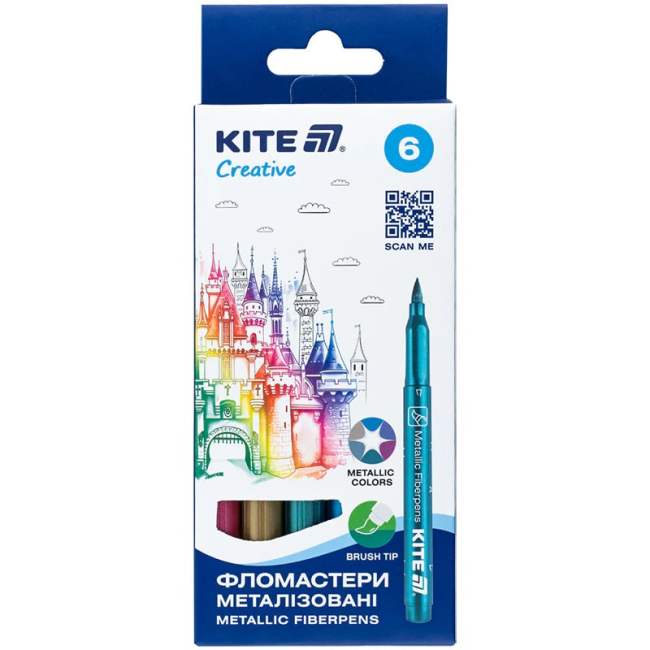Канцтовары - Набор фломастеров Kite Creative металлизированные 6 цветов (K-1149)