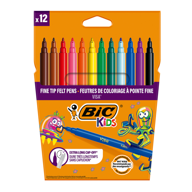Канцтовары - Фломастеры BIC Kids Visa 880 12 цветов (bc525443)