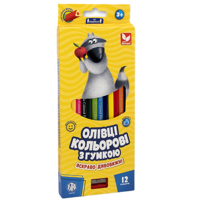 Канцтовари - Олівці Школярик тригранні з гумкою 12 кольорів (312119001-UA)