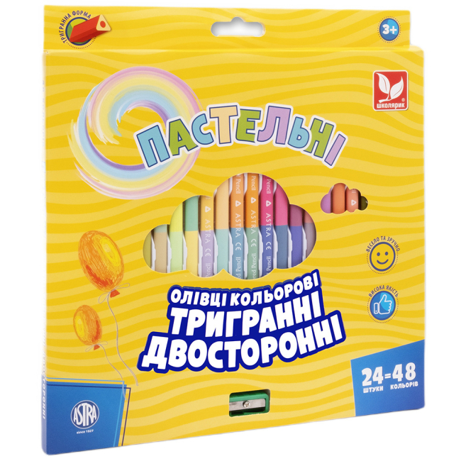 Канцтовары - Карандаши Школярик Пастельные трехгранные двусторонние 48 цветов (312120005-UA)