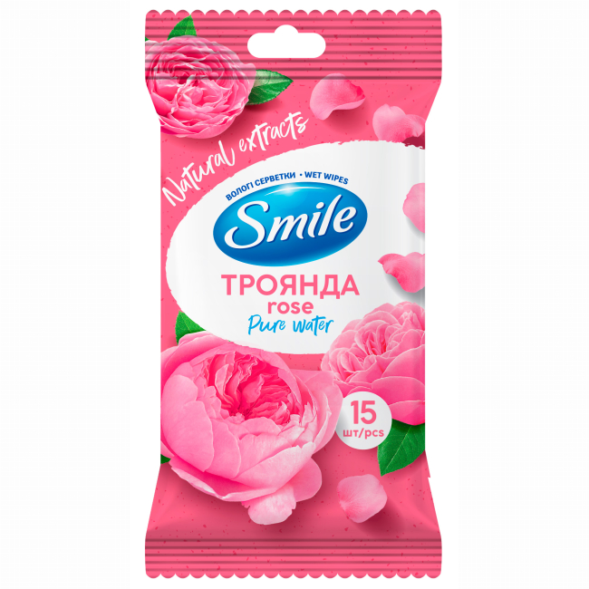 Антисептики и маски - Влажные салфетки Smile Роза 15 шт (42224910)