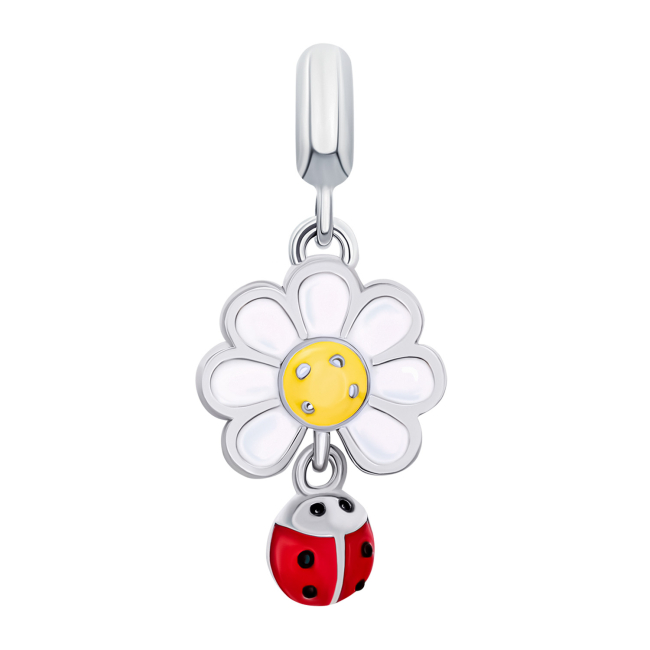 Ювелирные украшения - Кулон UmaUmi Flowers Ромашка с божьей коровкой с белой, желтой и красной эмалью (2210000018488)