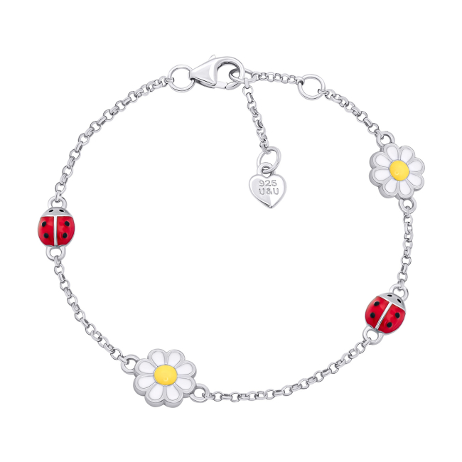 Ювелирные украшения - Браслет UmaUmi Flowers Ромашка с божьей коровкой с белой, желтой и красной эмалью (2210000018495)