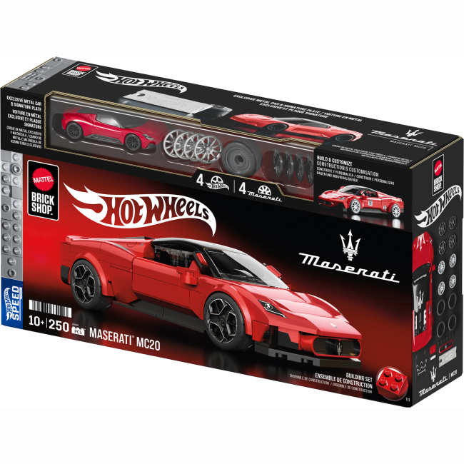 Конструктори з унікальними деталями - ​Конструктор Hot Wheels Brick Shop Speed Maserati MC20 250 деталей (JFR90)