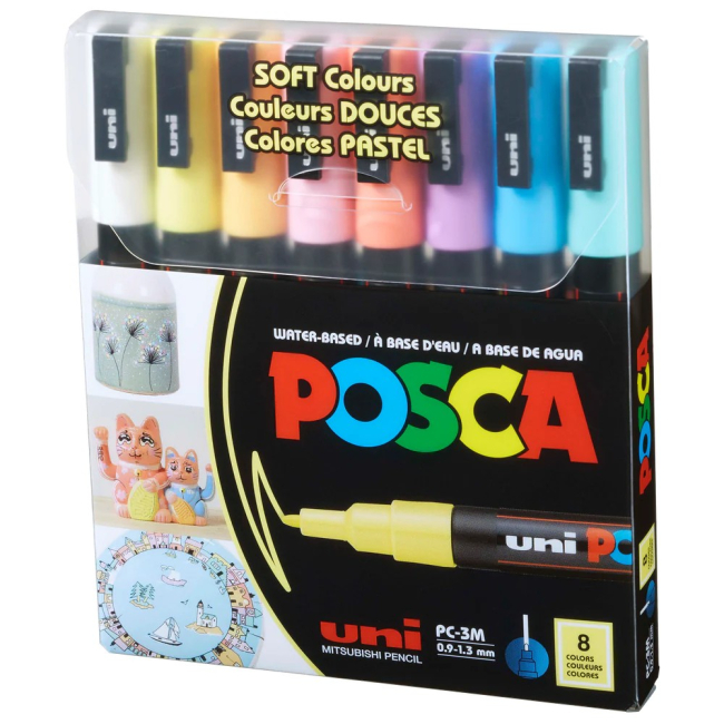 Канцтовари - ​Набір маркерів UNI Posca Soft Color 8 шт (PC-3M SOFT COLOR 8C)