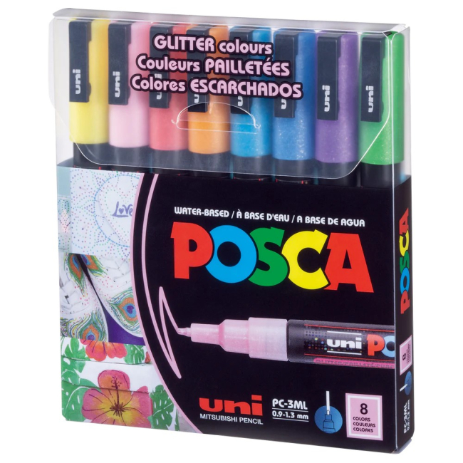 Канцтовари - ​Набір маркерів UNI Posca Glitter Color 8 шт (PC-3ML GLITTER COLOR 8C)