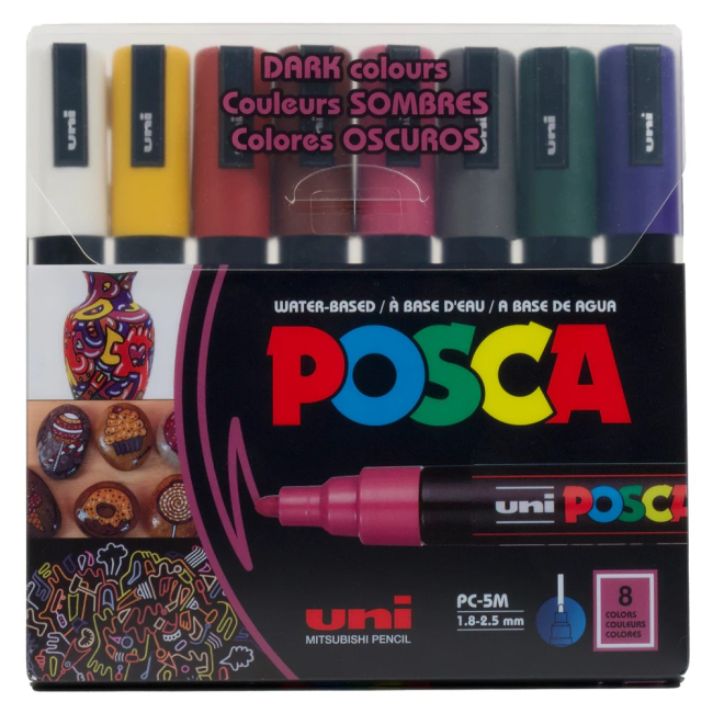 Канцтовари - ​Набір маркерів UNI Posca Dark Color 8 шт (PC-5M DARK COLOR 8C)