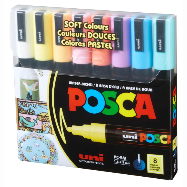 Канцтовари - ​Набір маркерів UNI Posca Soft Color 8 шт (PC-5M SOFT COLOR 8C)