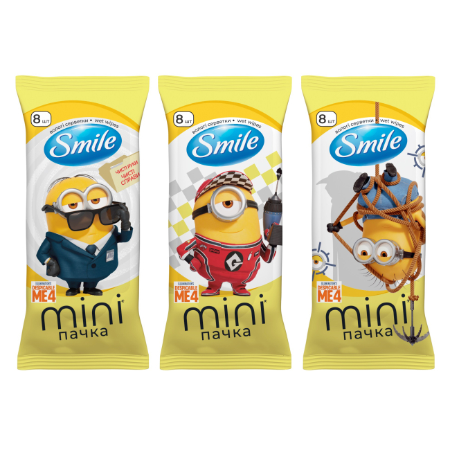Антисептики і маски - Вологі серветки Smile mini Міньйони 8 шт в асортименті (42139126)