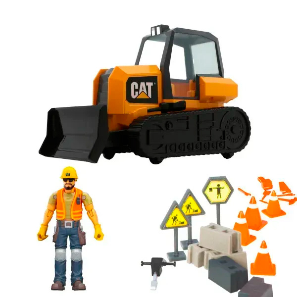 Транспорт и спецтехника - ​Игровой набор CAT Строительная площадка Бульдозер с фигуркой и аксессуарами (83455)