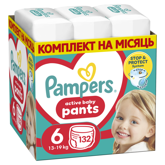 Товары по уходу - Подгузники-трусики Pampers Active baby Giant 13-19 кг 132 шт (8006540068632)