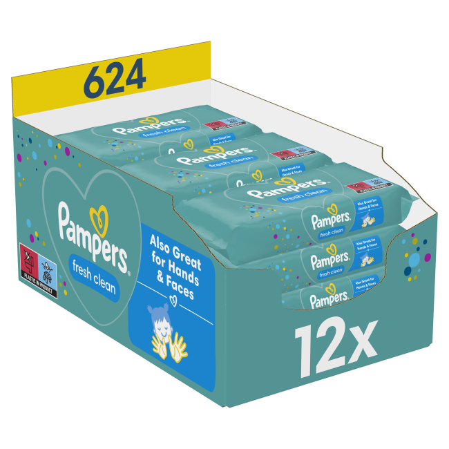 Товары по уходу - Влажные салфетки Pampers Fresh clean 12x52 шт (8001841078441)