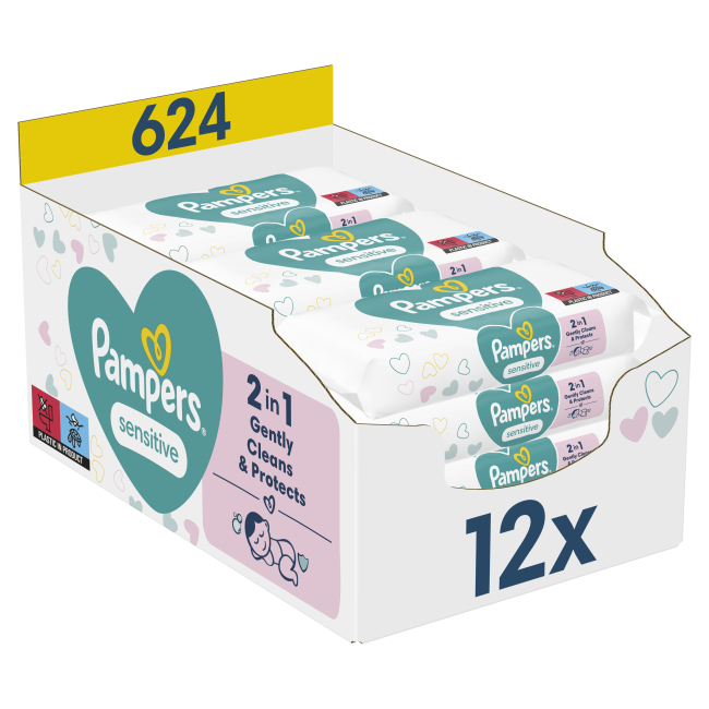 Товари для догляду - Вологі серветки Pampers Sensitive 12x52 шт (8001841041483)