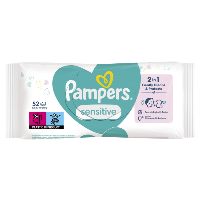 Товари для догляду - Вологі серветки Pampers Sensitive 52 шт (8001841041391)