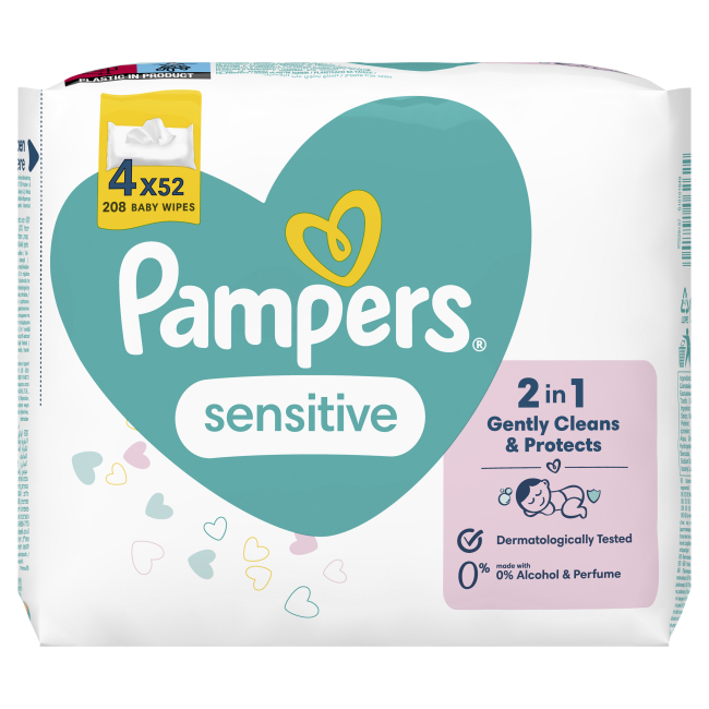 Товари для догляду - Вологі серветки Pampers Sensitive 4x52 шт (8001841062624)