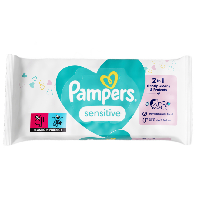 Товари для догляду - Вологі серветки Pampers Sensitive 80 шт (8001841063188)