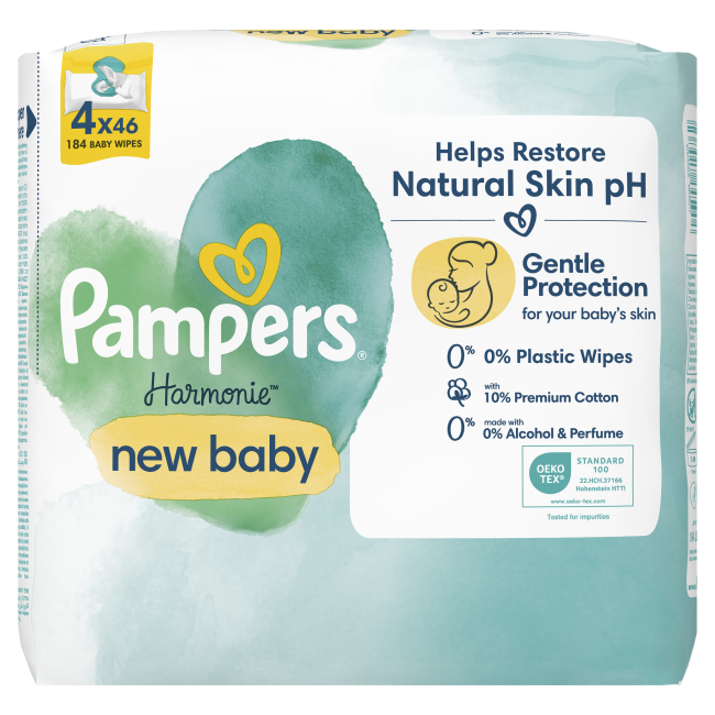 Антисептики і маски - Вологі серветки Pampers Harmonie new baby 4х46 шт (8006540815762)