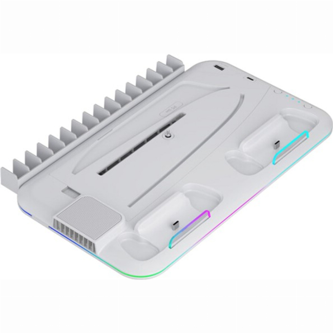 Меблі для геймерів - ​Підставка для PS5 Canyon CS-51 RGB Slim/DE з охолодженням і зарядкою для геймпадів White (CND-CSPS5W-1)