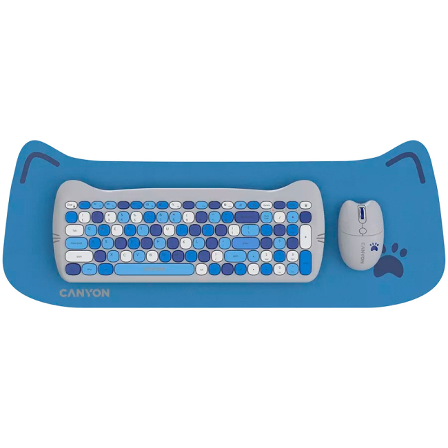Клавіатура і миші - ​Комплект бездротовий Canyon HSET-W6 Kitty Edition Wireless Blue (5291485015633)
