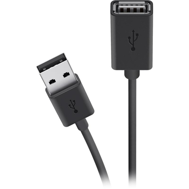 Павербанки - Кабель Belkin USB-A > USB-AF зарядка/синхронизация 4.8 м черный (F3U153BT4.8M)