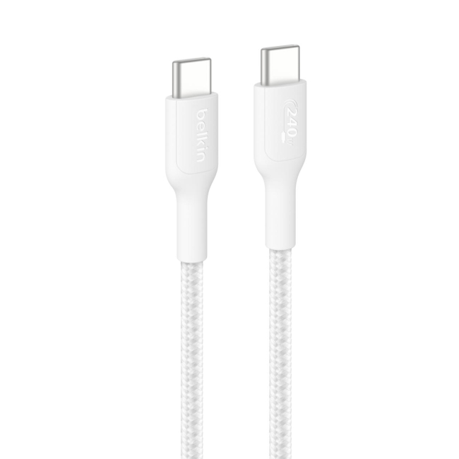 Павербанки - ​Кабель Belkin USB-C > USB-C заряджання/синхронізації 240Вт Type-C плетений білий (CAB025HQ1MWH)