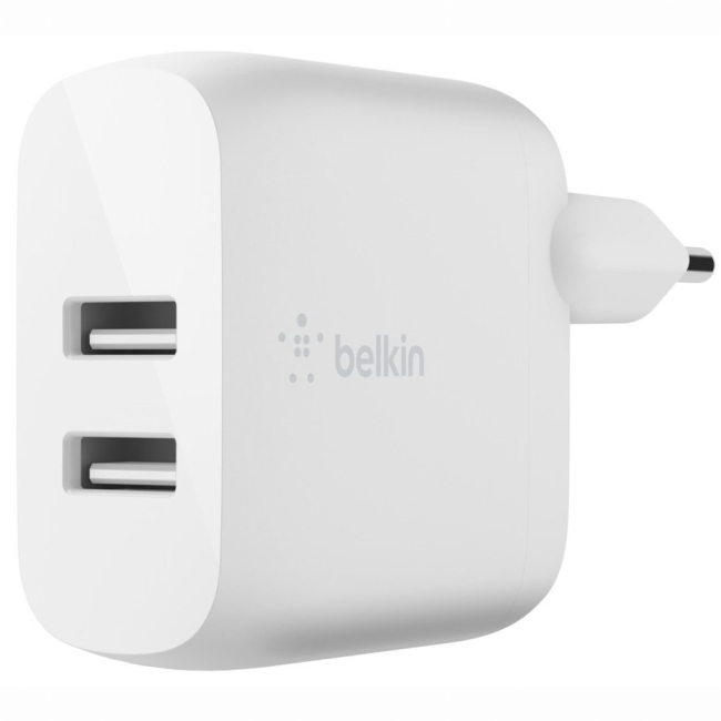 Павербанки - ​Зарядний пристрій мережевий Belkin 24Вт 2хUSB-A білий (WCB002VFWH)