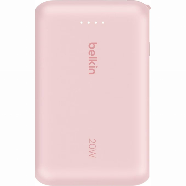 Павербанки - аккумулятор портативный литий-ионный Power Bank Belkin 10000мА·ч 20Вт с интегрированным кабелем USB-C розовый (BPB021HQPK)