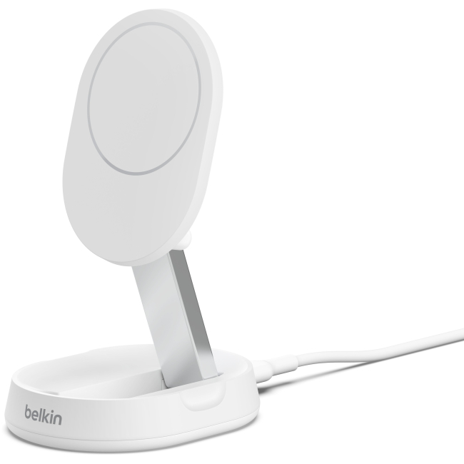 Павербанки - Зарядное устройство беспроводное Belkin 15Вт Magnetic Stand Qi2 адаптер 20Вт USB-C белый (WIA008VFWH)