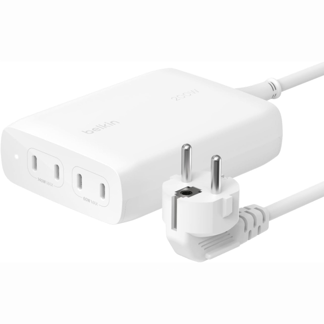 Павербанки - ​Зарядний пристрій мережевий Belkin 200Вт 4хUSB-С GAN PD PPS білий (WCH015VFWH)
