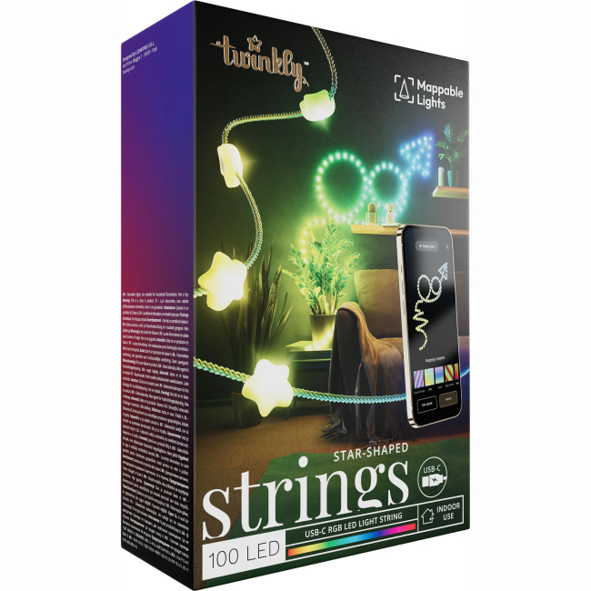 Мебель для геймеров - ​Гирлянда Smart LED Twinkly Strings Star RGB 100 IP20 6м USB-C кабель прозрачный (TWKS100RGB-T)