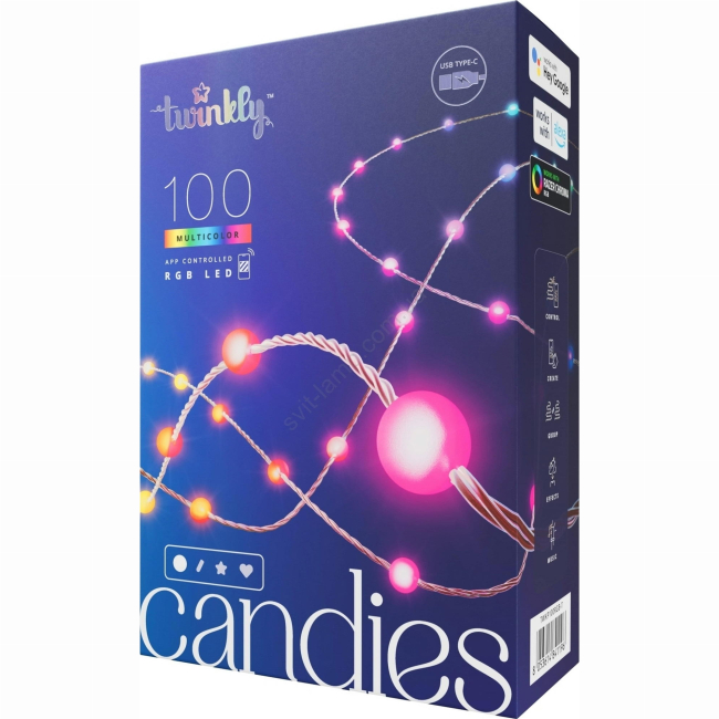 Мебель для геймеров - Гирлянда Smart LED Twinkly Candies Pearl RGB 100 IP20 6м USB-C кабель зеленый (TWKP100RGB-G)