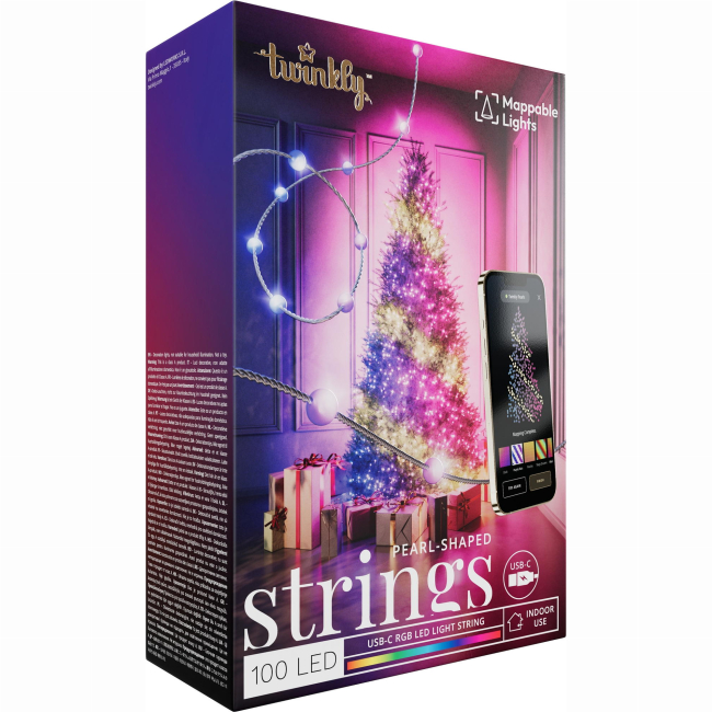 Меблі для геймерів - ​Гірлянда Smart LED Twinkly Candies Pearl RGB 100 IP20 6м USB-C кабель прозорий (TWKP100RGB-T)