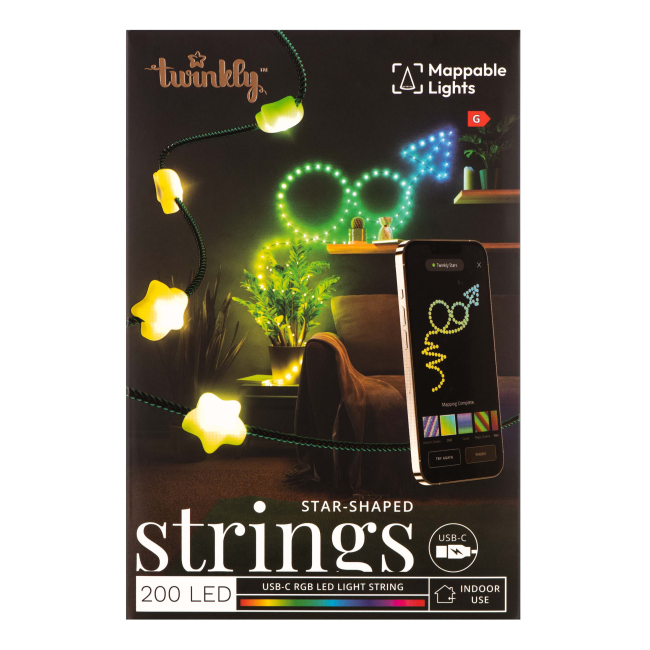 Мебель для геймеров - ​Гирлянда Smart LED Twinkly Strings Star RGB 200 IP20 12м USB-C кабель зеленый (TWKS200RGB-G)