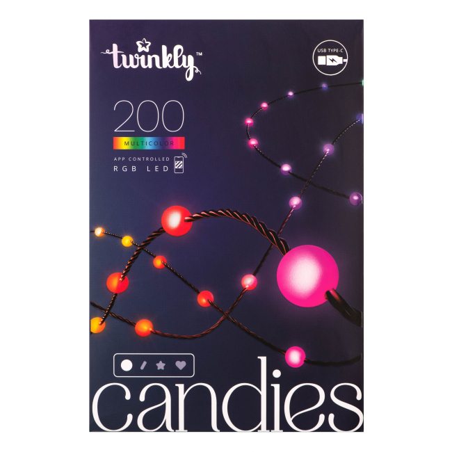 Мебель для геймеров - Гирлянда Smart LED Twinkly Candies Pearl RGB 200 IP20 12м USB-C кабель зеленый (TWKP200RGB-G)