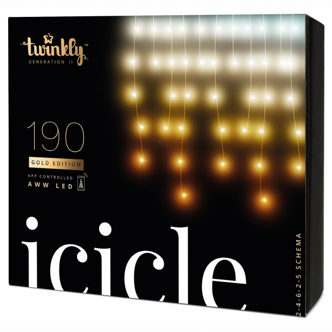 Меблі для геймерів - ​Гірлянда Smart LED Twinkly Icicle AWW 190 IP44 5м кабель прозорий (TWI190GOP-TEU)