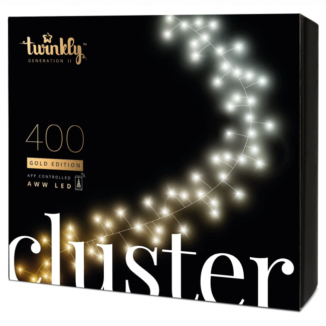 Мебель для геймеров - ​Гирлянда Smart LED Twinkly Cluster AWW 400 IP44 6м кабель черный (TWC400GOP-BEU)