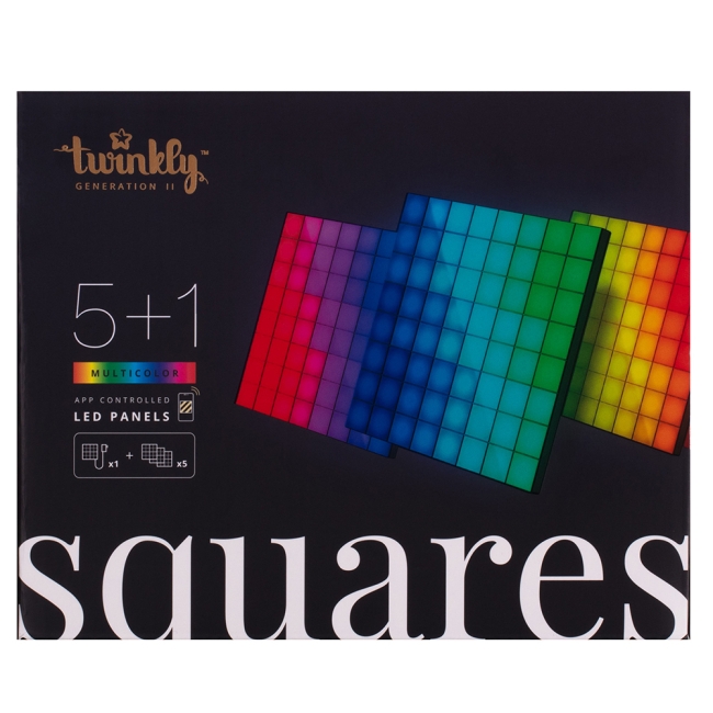 Мебель для геймеров - ​Панель Smart LED Twinkly Squares 1 Starter + 5 Extension RGB IP20 16x16см кабель белый (TWQ064STW-07-BEU)