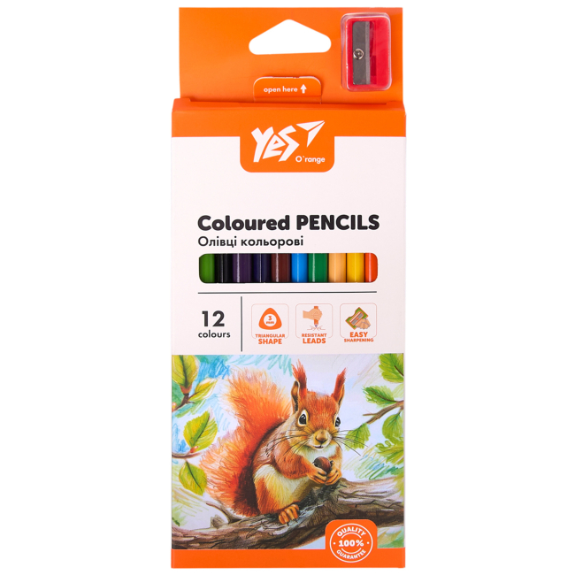 Канцтовары - Карандаши цветные Yes Orange Line с точилкой 12 цветов (290723)