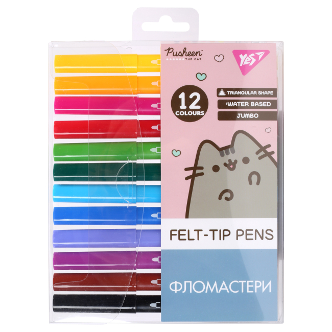 Канцтовари - ​Фломастери Yes Jumbo Pusheen 12 кольорів (650589)